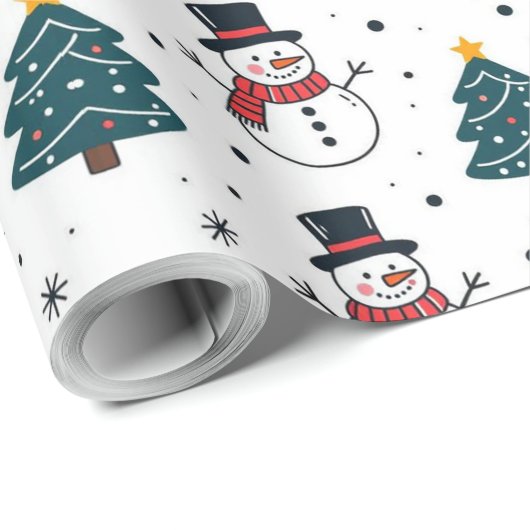 Snowman Reindeer Christmas Tree Pattern Geschenkpapier (Rolleneckpunkt)