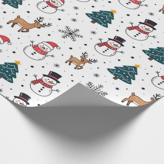 Snowman Reindeer Christmas Tree Pattern Geschenkpapier (Ecke)