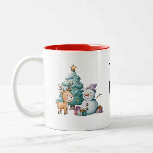 Snowman & Reindeer Christmas Zweifarbige Tasse (Links)