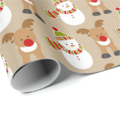 Snowman Reindeer Pattern Red Green Geschenkpapier (Rolleneckpunkt)