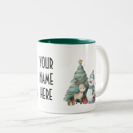 Snowman & Reindeer Winter Wonderland Zweifarbige Tasse (VorderseiteRechts)