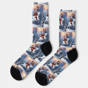 Snowman reitet auf einem Rentier Niedliches Weihna Socken