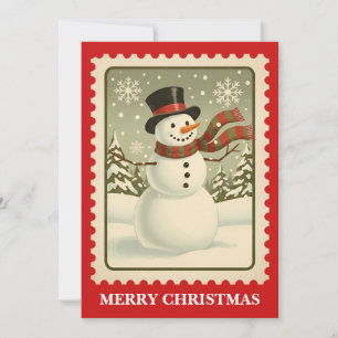 Snowman   Retro Postage Briefmarke Weihnachtskarte Feiertagskarte