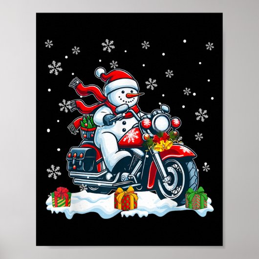 Snowman Riding Motorcycle Christmas Biker Funny Te Poster (Vorne)