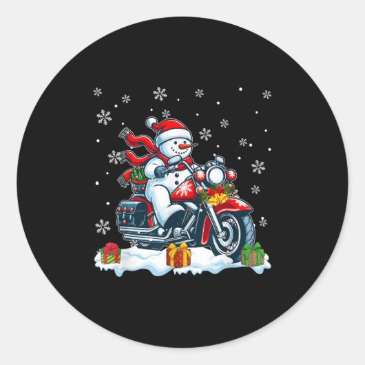 Snowman Riding Motorcycle Christmas Biker Funny Te Runder Aufkleber (Vorderseite)