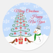 Snowman Robins Christmas Classic Round Sticker (Vorderseite)