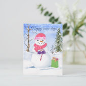 Snowman rosa Schal Süßkarpfen Zuckerrohr Happy Sch Postkarte (Stehend Vorderseite)