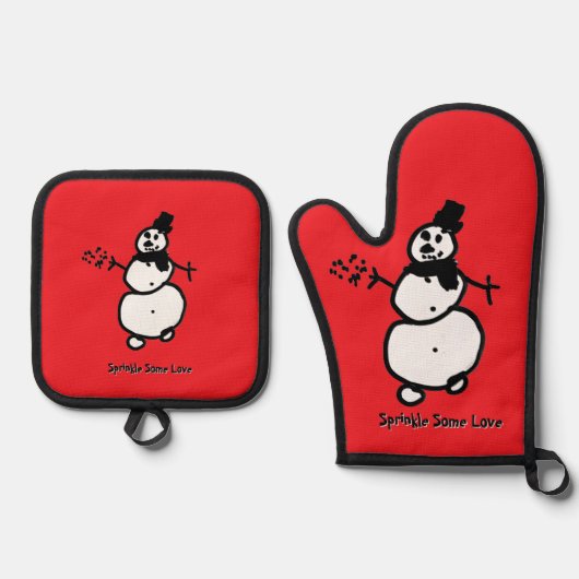 Snowman (rot) ofenhandschuh & Topflappen-Set (Vorderseite)
