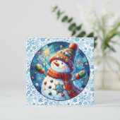 Snowman Round Christmas Grußkarte (Stehend Vorderseite)