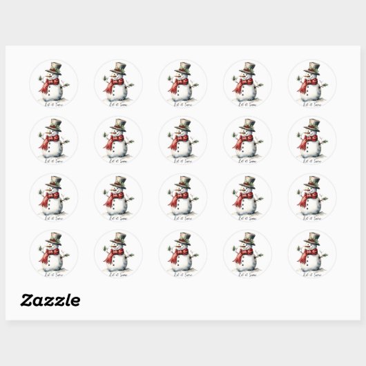 Snowman Round Sticker Editable (Blatt)