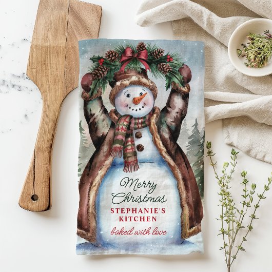 Snowman Rustic Frohe Weihnachten Geschirrtuch