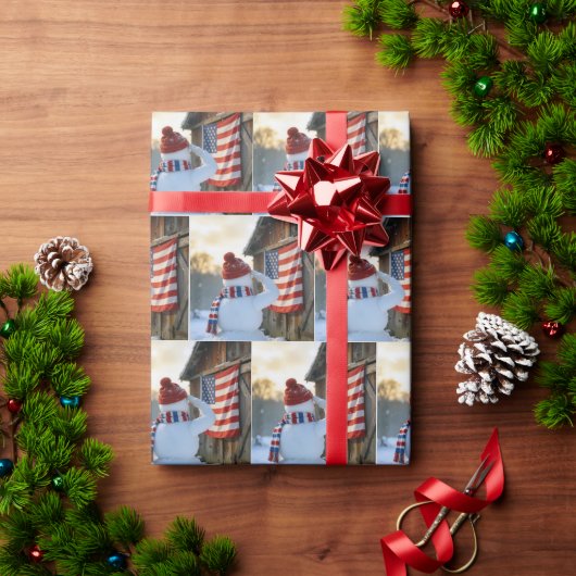 Snowman Saluting an American Flag Geschenkpapier (Feiertagsgeschenk)