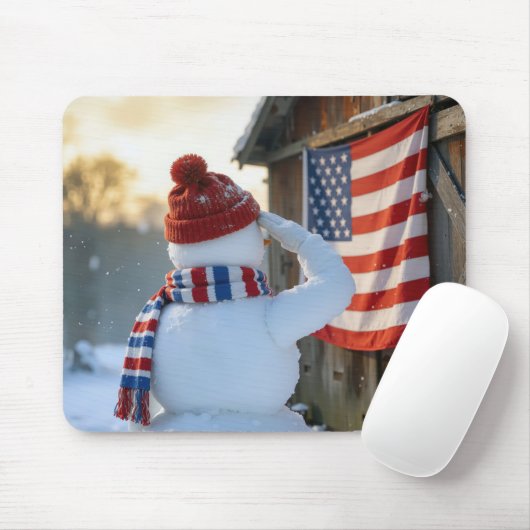 Snowman Saluting an American Flag Mousepad (Mit Mouse)