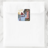 Snowman Saluting an American Flag Quadratischer Aufkleber (Tasche)