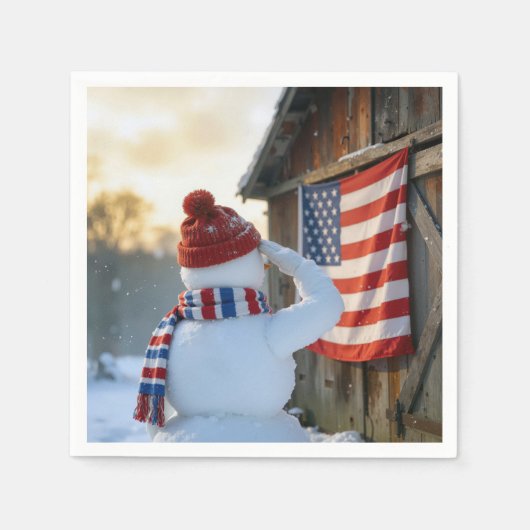 Snowman Saluting an American Flag Serviette (Vorderseite)