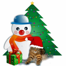 Snowman & Santa Cat Weihnachten Fotoskulptur Ornament