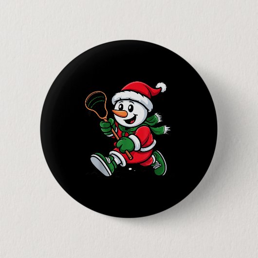 Snowman Santa Hat Playing Lacrosse Christmas Playe Button (Vorderseite)