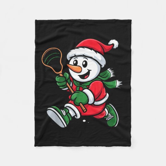 Snowman Santa Hat Playing Lacrosse Christmas Playe Fleecedecke (Vorderseite)