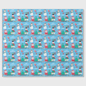 Snowman Santa Kids Personalisiert Blue Christmas Geschenkpapier (Flach)