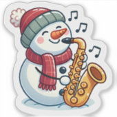 Snowman Saxophonist zu Weihnachten Aufkleber (Vorderseite)