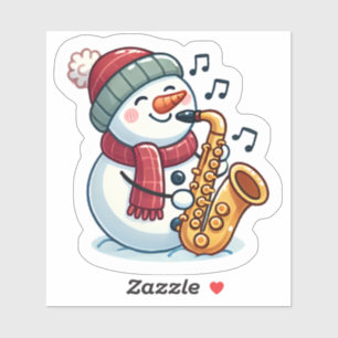 Snowman Saxophonist zu Weihnachten Aufkleber