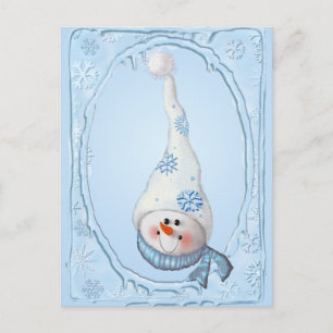 SNOWMAN, SCARF & SNOW HAT VON SHARON SHARPE POSTKARTE