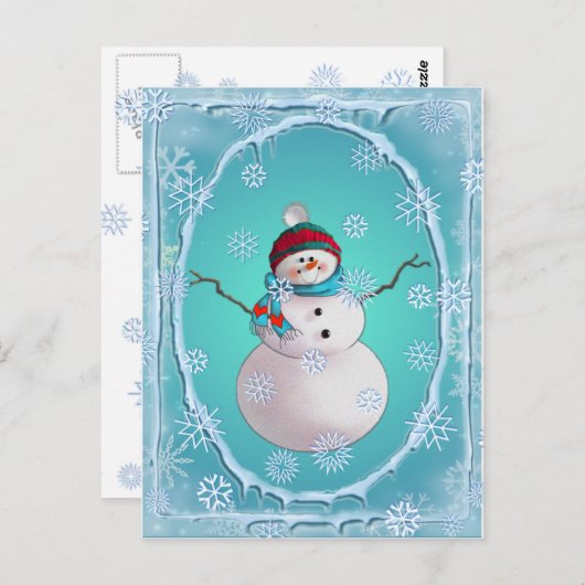 SNOWMAN, SCARF & SNOW HAT VON SHARON SHARPE POSTKARTE (Vorne/Hinten)