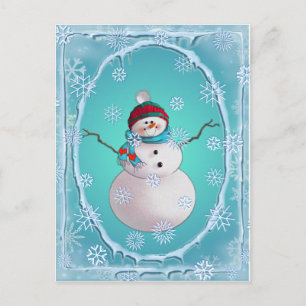 SNOWMAN, SCARF & SNOW HAT VON SHARON SHARPE POSTKARTE