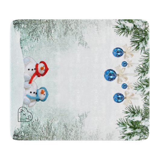 Snowman Scene Custom Cutting Board Schneidebrett (Vorderseite)