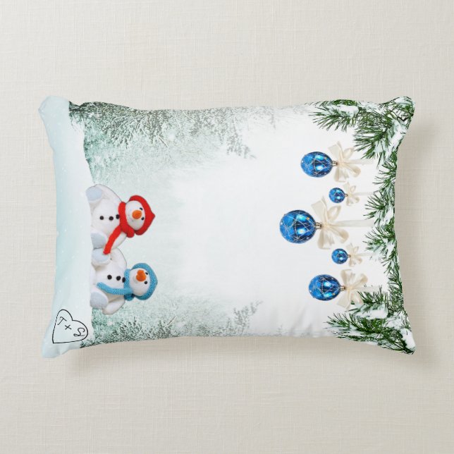 Snowman Scene Custom Pillow Dekokissen (Vorderseite)
