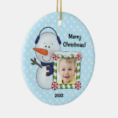 Snowman scherzt das personalisierte WeihnachtsFoto Keramik Ornament (Rechts)