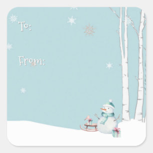Snowman Schlittengeschenke von Personalisierten Quadratischer Aufkleber