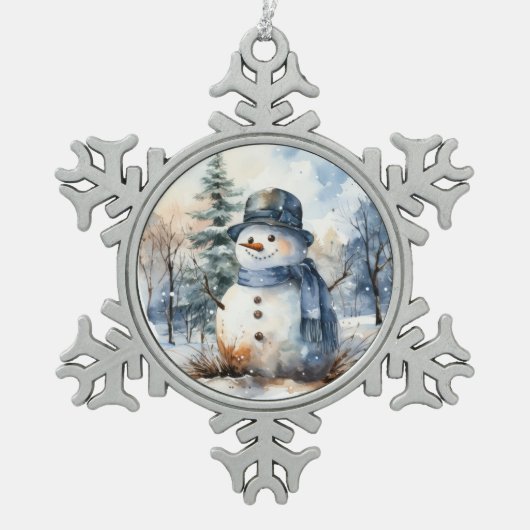 Snowman Schneeflocken Zinn-Ornament (Vorderseite)
