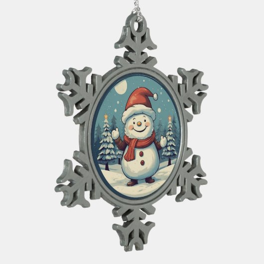 Snowman Schneeflocken Zinn-Ornament (Links)