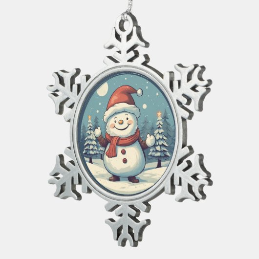 Snowman Schneeflocken Zinn-Ornament (Rechts)