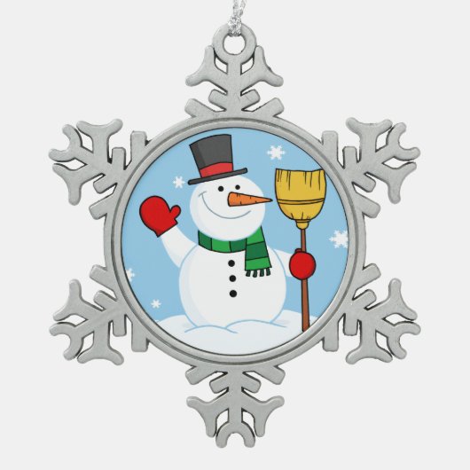 Snowman Schneeflocken Zinn-Ornament (Vorderseite)