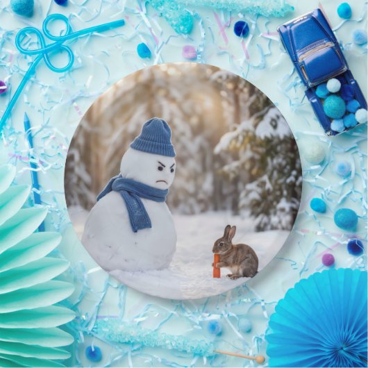 Snowman Scowling at a Rabbit Pappteller (Party)