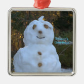 Snowman Season's Greetings Ornament Aus Metall (Vorne)