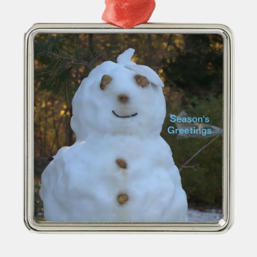 Snowman Season's Greetings Ornament Aus Metall (Vorne)