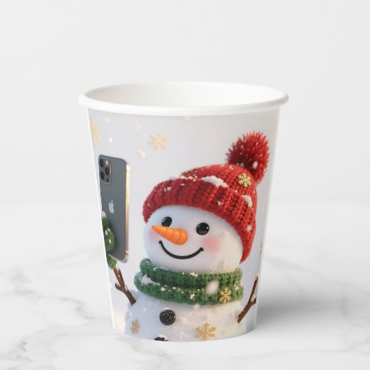 Snowman Selfie Holiday Paper Cup Pappbecher (Vorderseite)