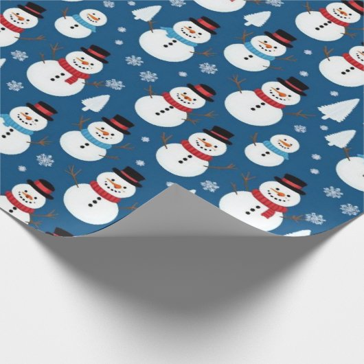Snowman Serenity Blauer Weihnachtsbaum Geschenkpapier (Ecke)