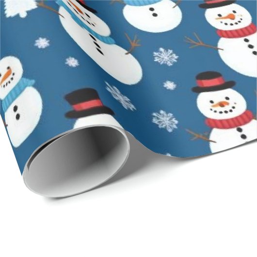 Snowman Serenity Blauer Weihnachtsbaum Geschenkpapier (Rolleneckpunkt)