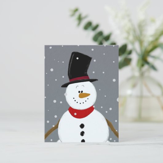 Snowman - Silver Feiertagspostkarte (Stehend Vorderseite)