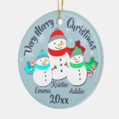 Snowman Single Parent und 2 Kinder Keramik Ornament (Links)