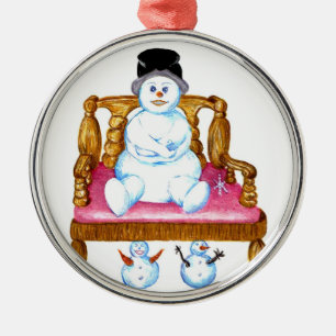 Snowman sitzt auf einer Bank Silbernes Ornament