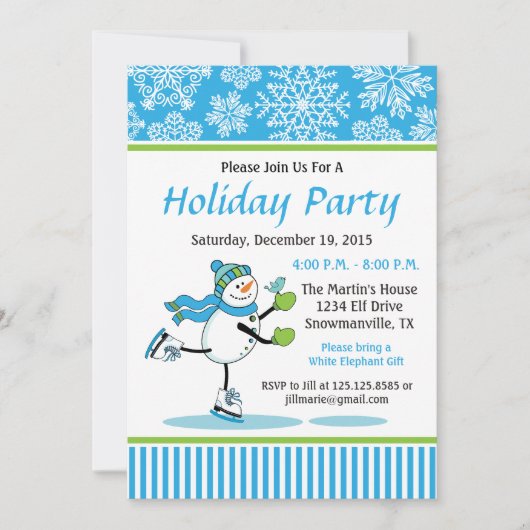 Snowman Skaten Holiday Party Einladung (Vorderseite)