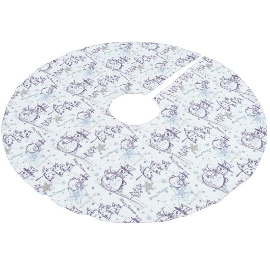 Snowman Sketch Weihnachtsbaumrock Polyester Weihnachtsbaumdecke (Schrägansicht)