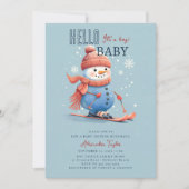 Snowman Ski Winter Sports Blue Boy Baby Dusche Einladung (Vorderseite)