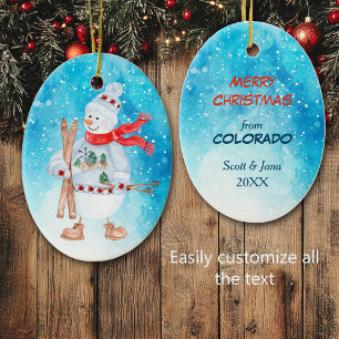 Snowman Skier aus Colorado Weihnachten Keramik Ornament