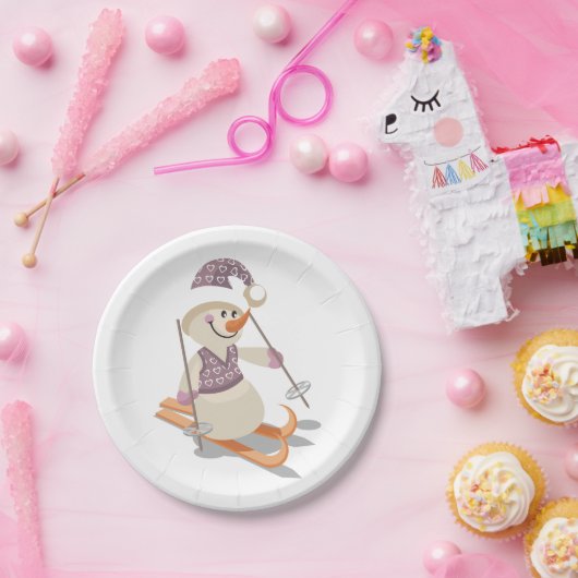 Snowman Skiing Pappteller (Party)